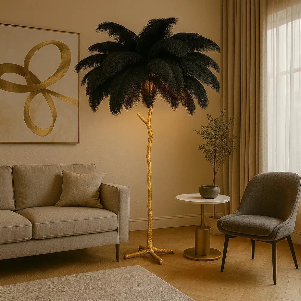 Lampadaire Plume - Plumes d'Autruche Opulentes | Ostrélys - | Delvanie
