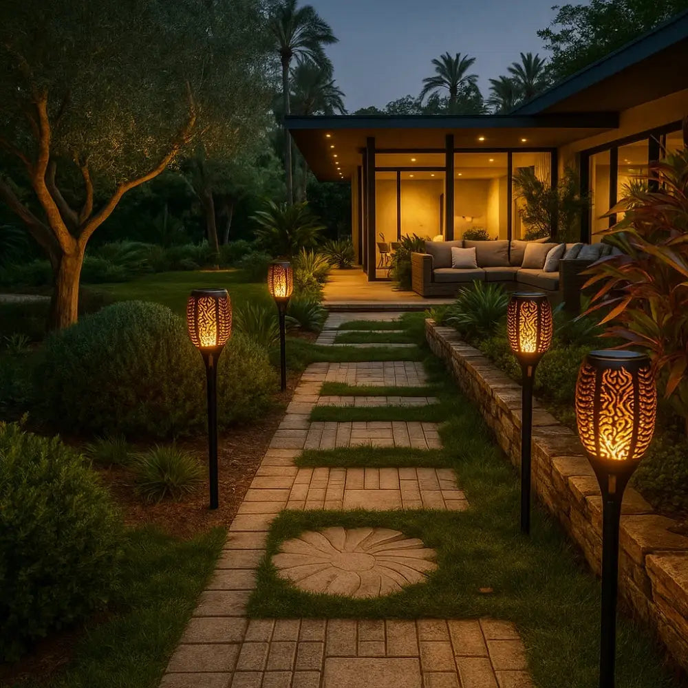 Lampe Solaire Extérieure - Lumière Vacillante | SolarFlame - | Delvanie