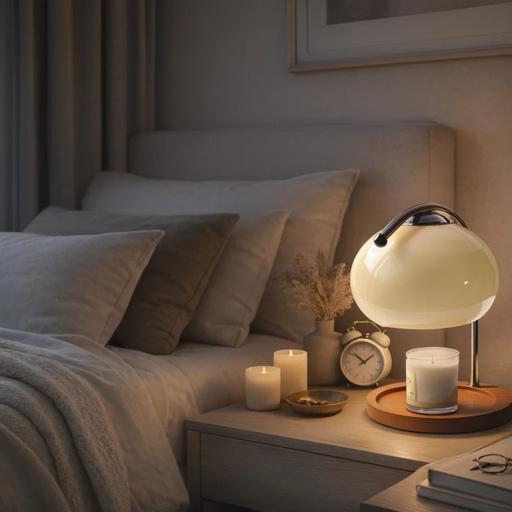 Lampe de Chevet Moderne - Verre Bois Japandi | Yunari - | Delvanie