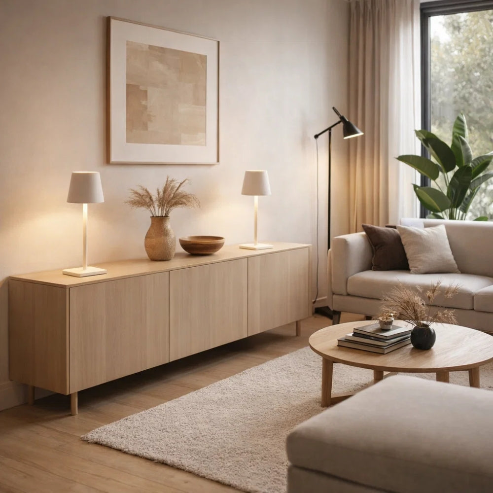 Lampe de Table LED Sans Fil - Élégance Japandi Discrète | Lysora - | Delvanie