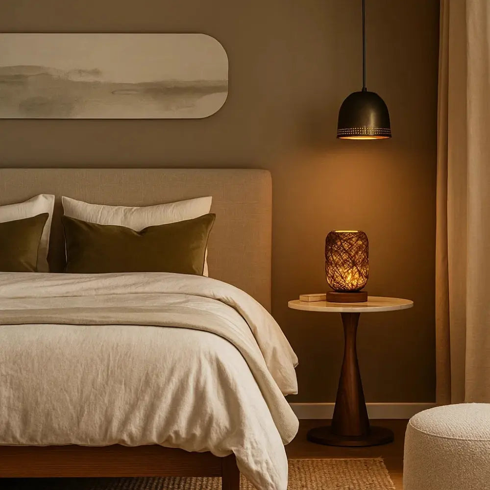 Lampe De Chevet En Rotin - Tressage Bohème Naturel | Rotelya - | Delvanie