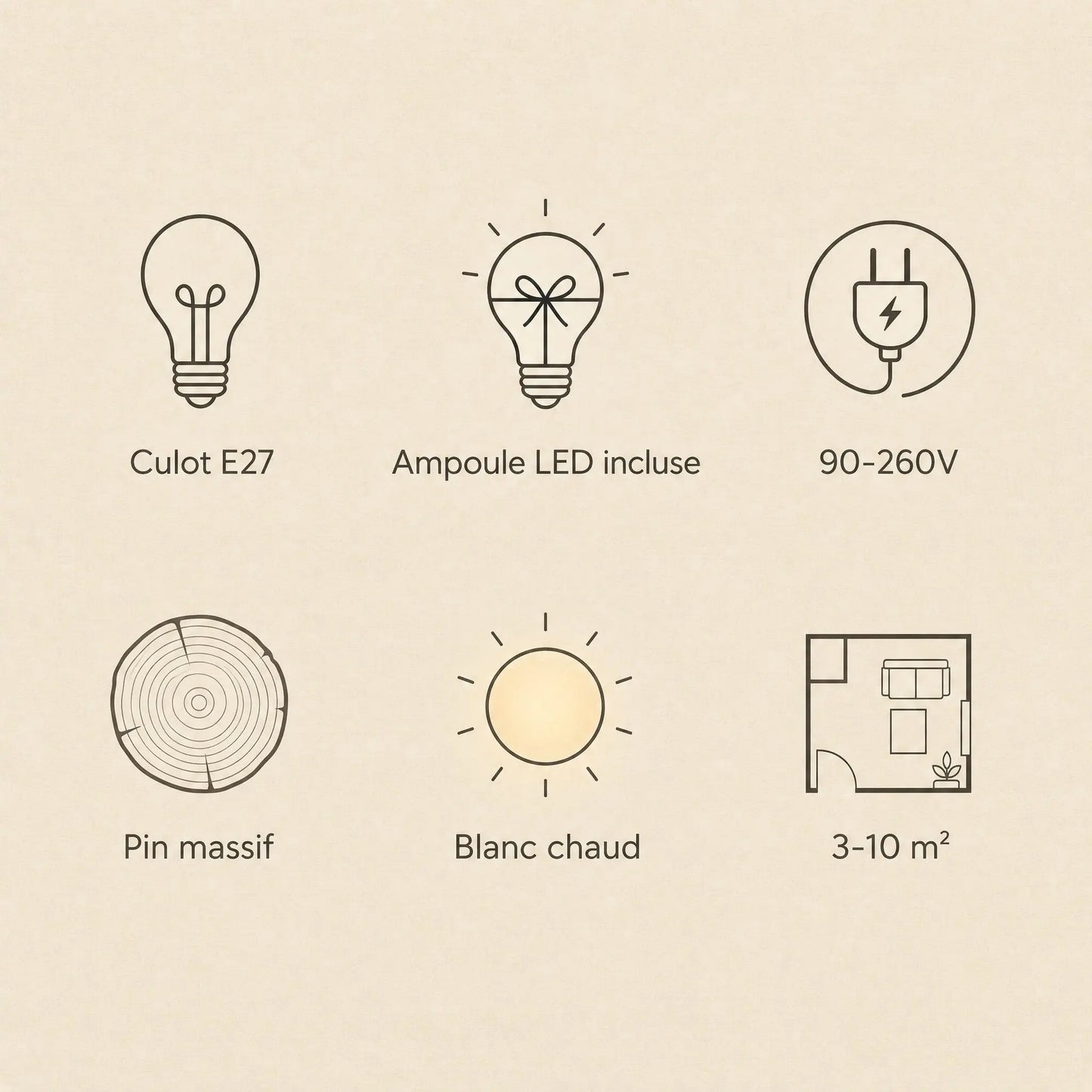Caractéristiques de la lanterne japonaise Washiya : culot E27, ampoule LED incluse, pin massif, blanc chaud | Delvanie