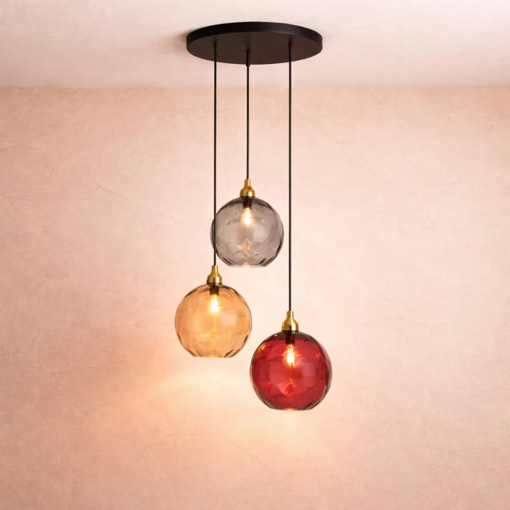 Luminaire Suspension Verre - Sphères Colorées | Calyvero - | Delvanie