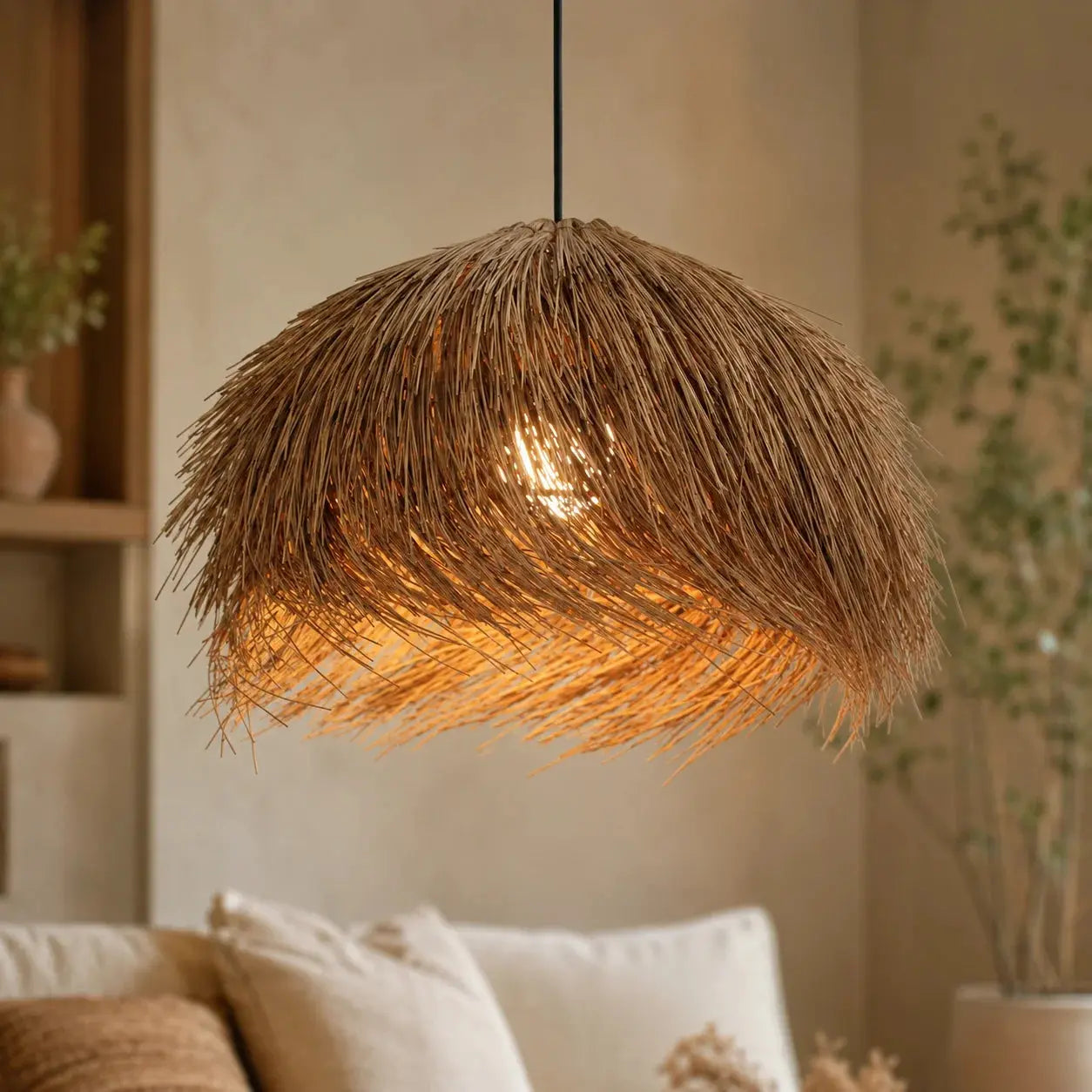 Lustre Rotin Wabi-Sabi - Dôme Tressé Artisanal | Wabéa - Suspension luminaire Delvanie