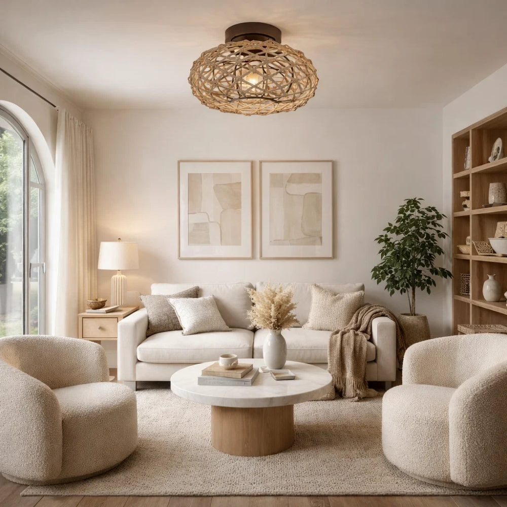 Plafonnier Rotin - Tressage Côtier | Rohana - | Delvanie