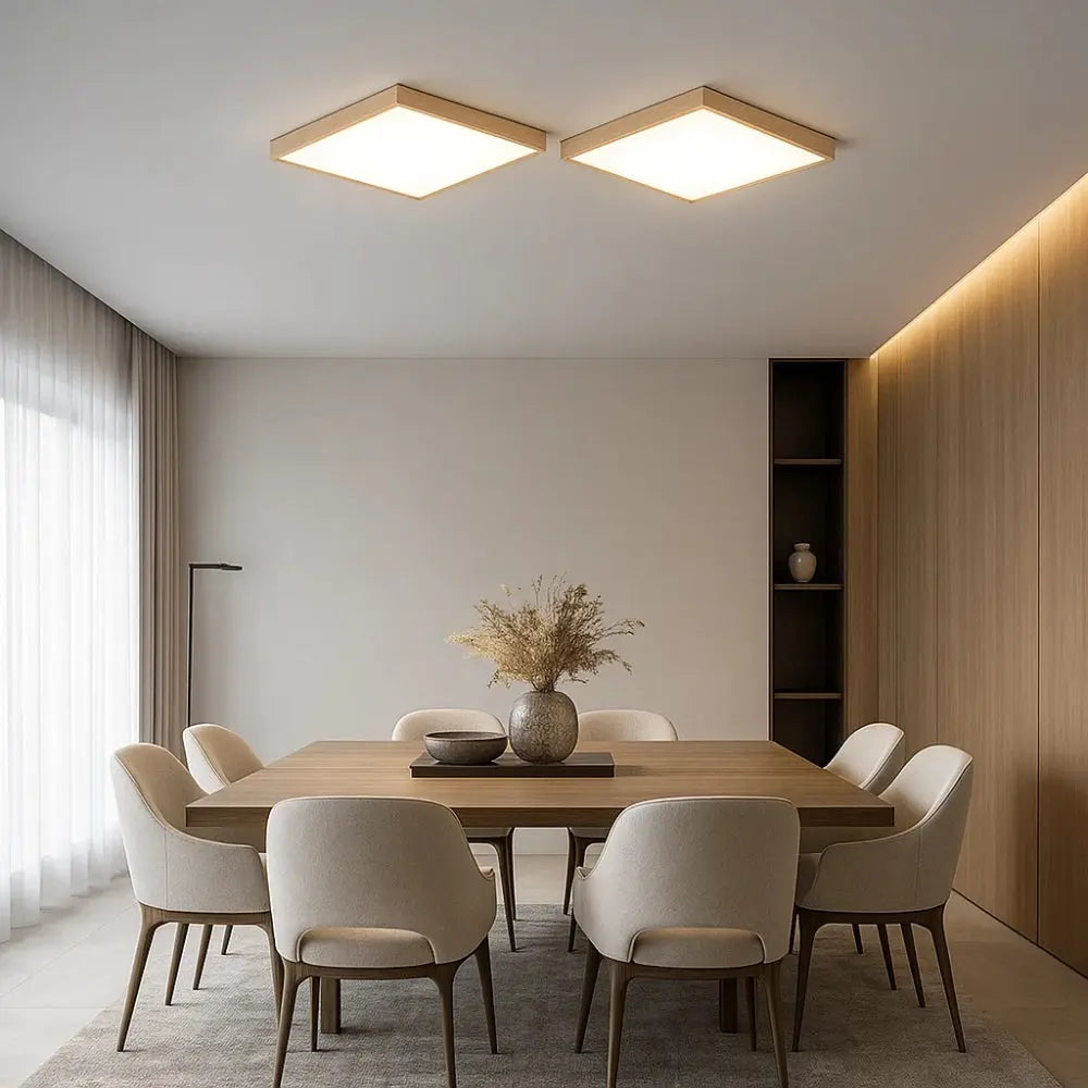 Plafonnier Led Carré - Cadre Bois Intuitif | Quadréos - | Delvanie