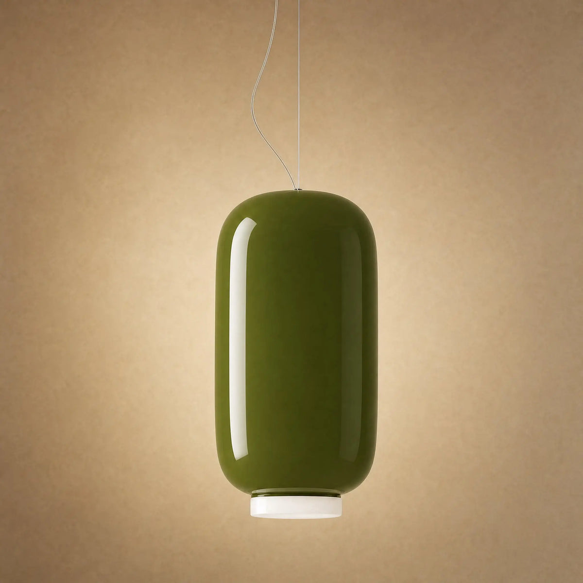 Suspension lanterne en verre coloré vert olive Ø 22 cm, diffuseur opalin | Delvanie