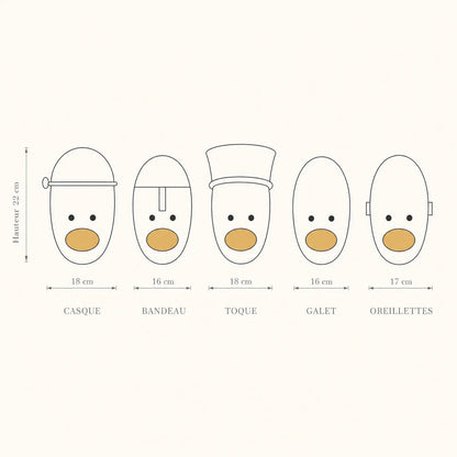 Schéma coté des cinq visages de l'applique murale Sarnoa, hauteur 22 cm | Delvanie