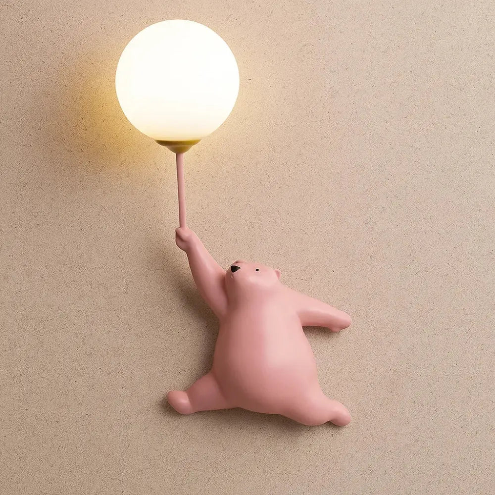 Applique Murale Enfant - Rêve de Lune | Softlight - Ours rose devant |   Delvanie