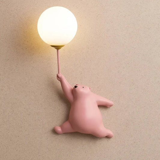 Applique Murale Enfant - Rêve de Lune | Softlight - Ours rose devant |   Delvanie