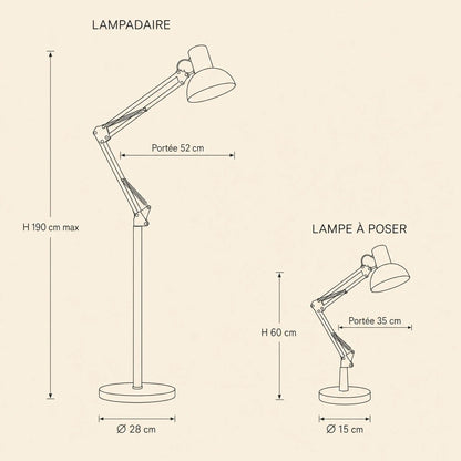 Schéma coté du lampadaire 190 cm et de la lampe à poser 60 cm | Delvanie
