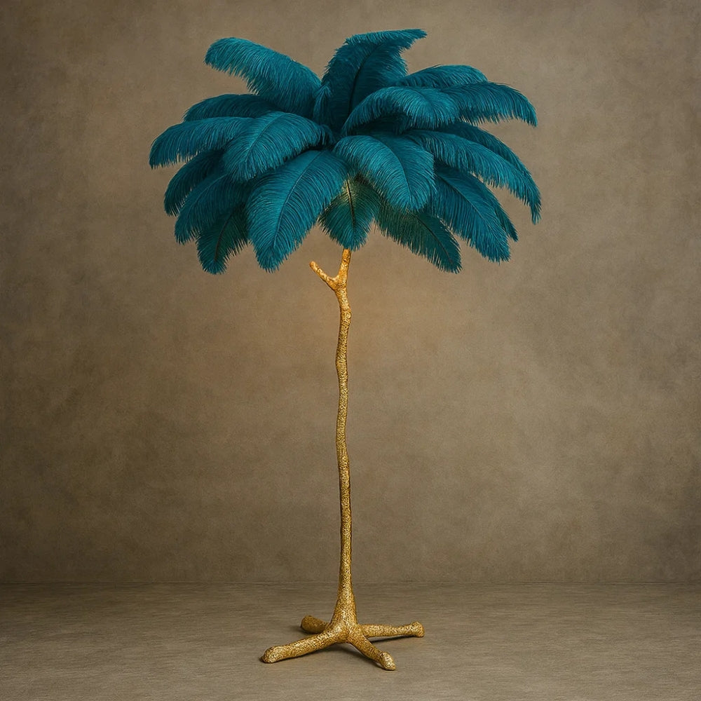 Lampadaire Plume - Plumes d'Autruche Opulentes | Ostrélys - Bleu |   Delvanie
