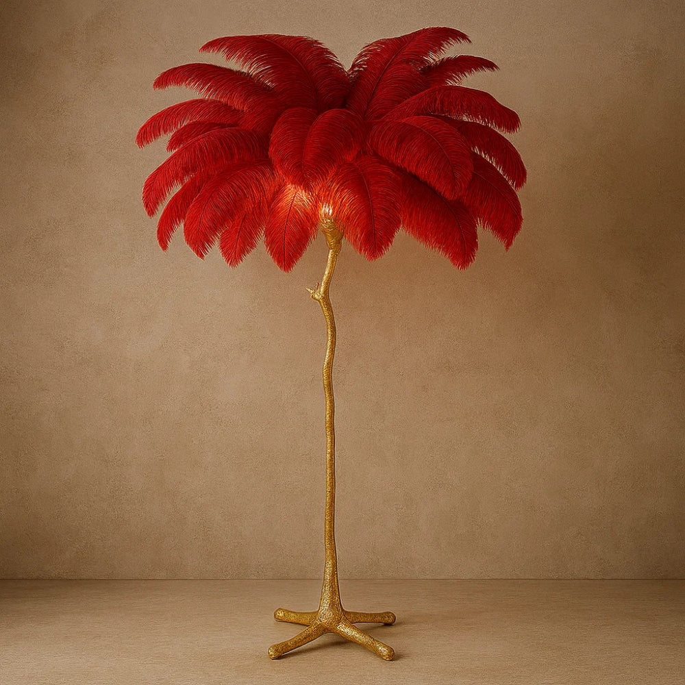 Lampadaire Plume - Plumes d'Autruche Opulentes | Ostrélys - Rouge |   Delvanie
