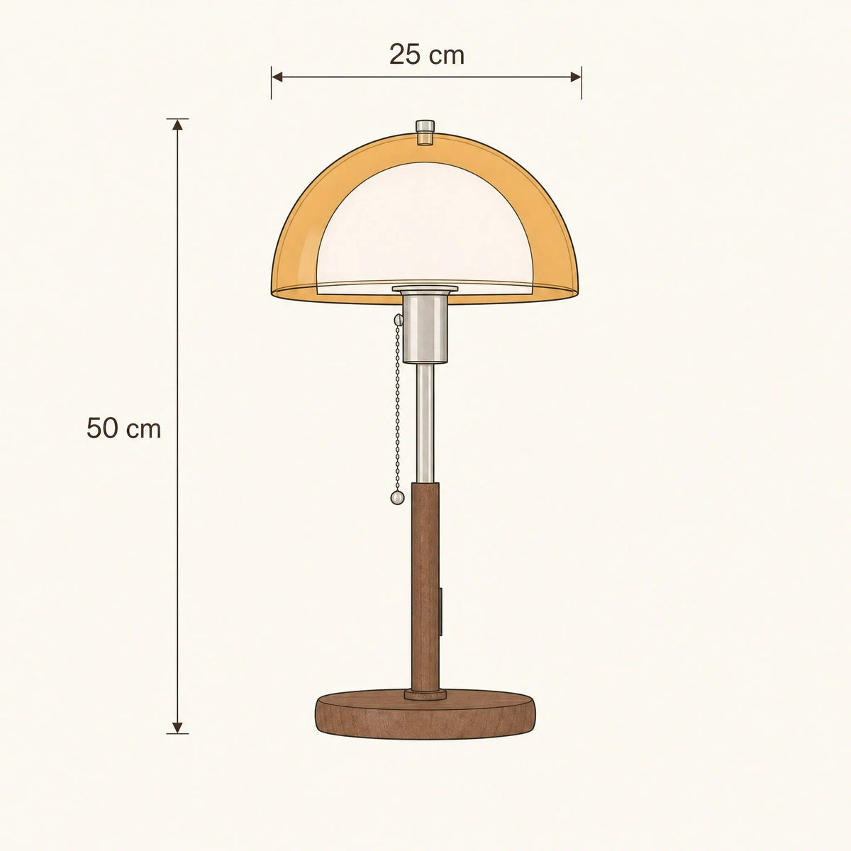 Schéma coté de la lampe abat-jour Danvira, coupole 25 cm et hauteur 50 cm | Delvanie