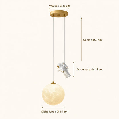 Schéma coté de la lampe astronaute Hoshira, globe Ø 15 cm et câble 150 cm | Delvanie