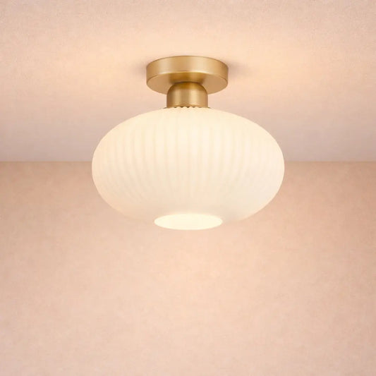 Lampe Plafonnier Led - Verre Plissé Doré | Auréline -  |   Delvanie