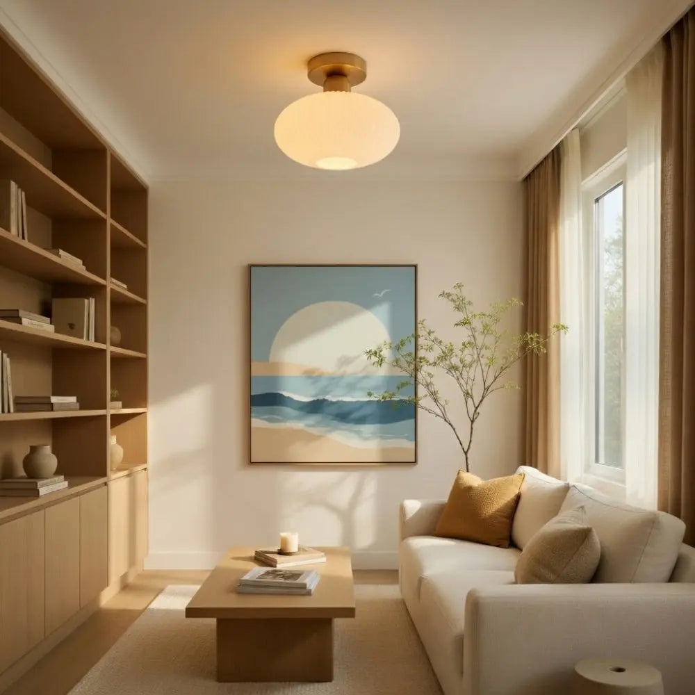 Lampe Plafonnier Led - Verre Plissé Doré | Auréline -  |   Delvanie