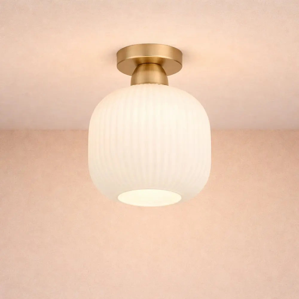 Lampe Plafonnier Led - Verre Plissé Doré | Auréline -  |   Delvanie