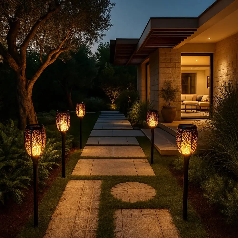 Lampe Solaire Extérieure - Lumière Vacillante | SolarFlame -  |   Delvanie