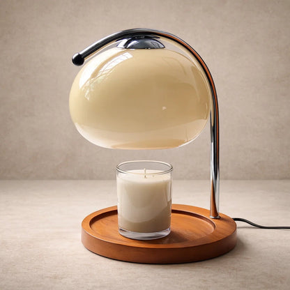 Lampe de Chevet Moderne - Verre Bois Japandi | Yunari - Blanc / D22*H30cm |   Delvanie