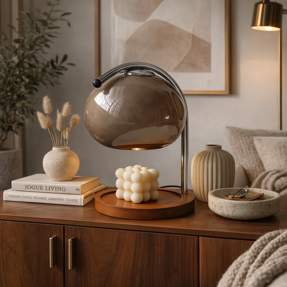 Lampe de Chevet Moderne - Verre Bois Japandi | Yunari -  |   Delvanie