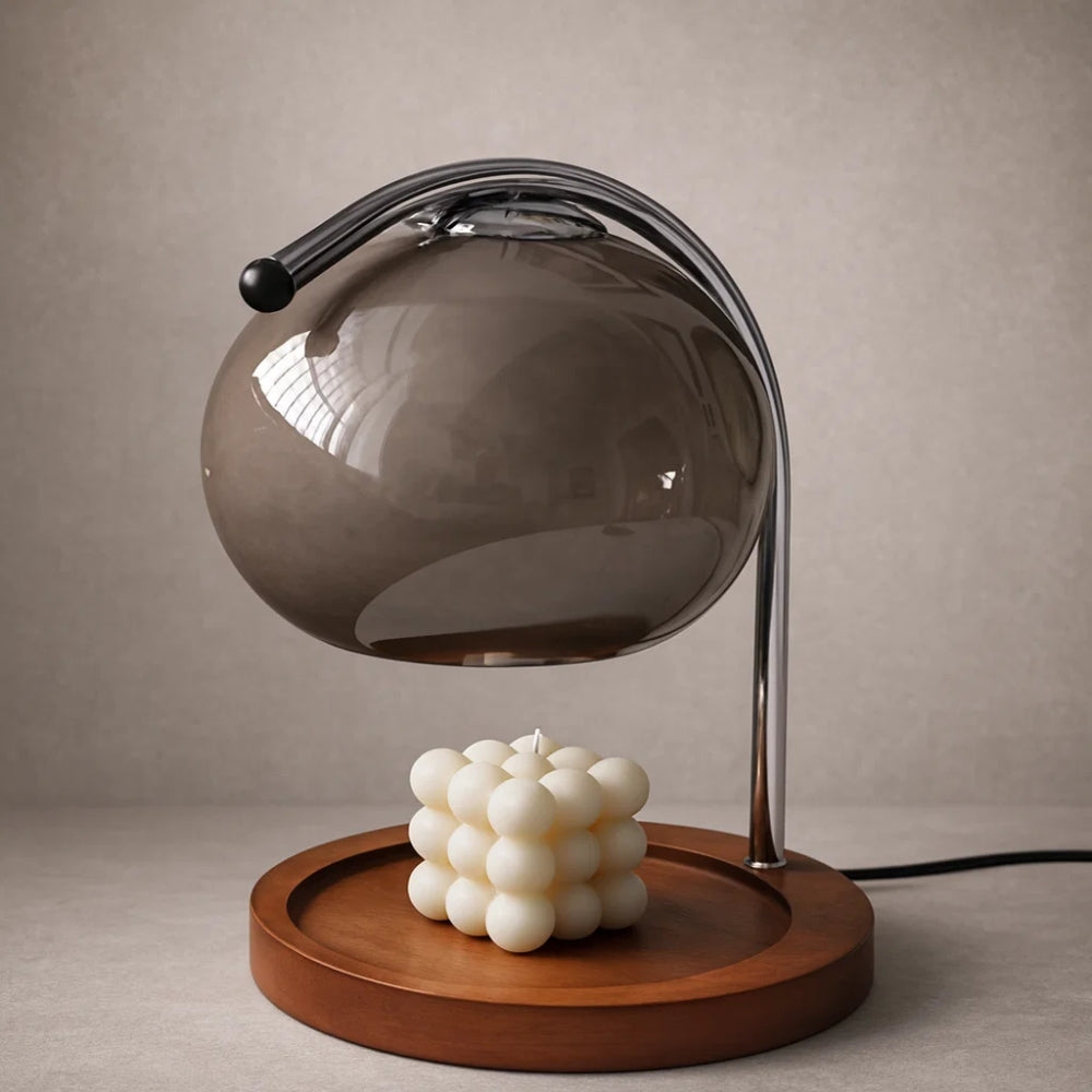 Lampe de Chevet Moderne - Verre Bois Japandi | Yunari - Gris / D22*H30cm |   Delvanie