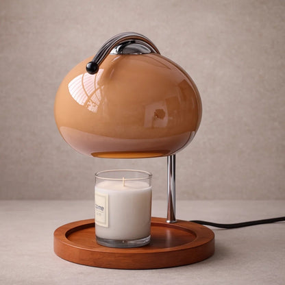 Lampe de Chevet Moderne - Verre Bois Japandi | Yunari - Marron clair / D22*H30cm |   Delvanie