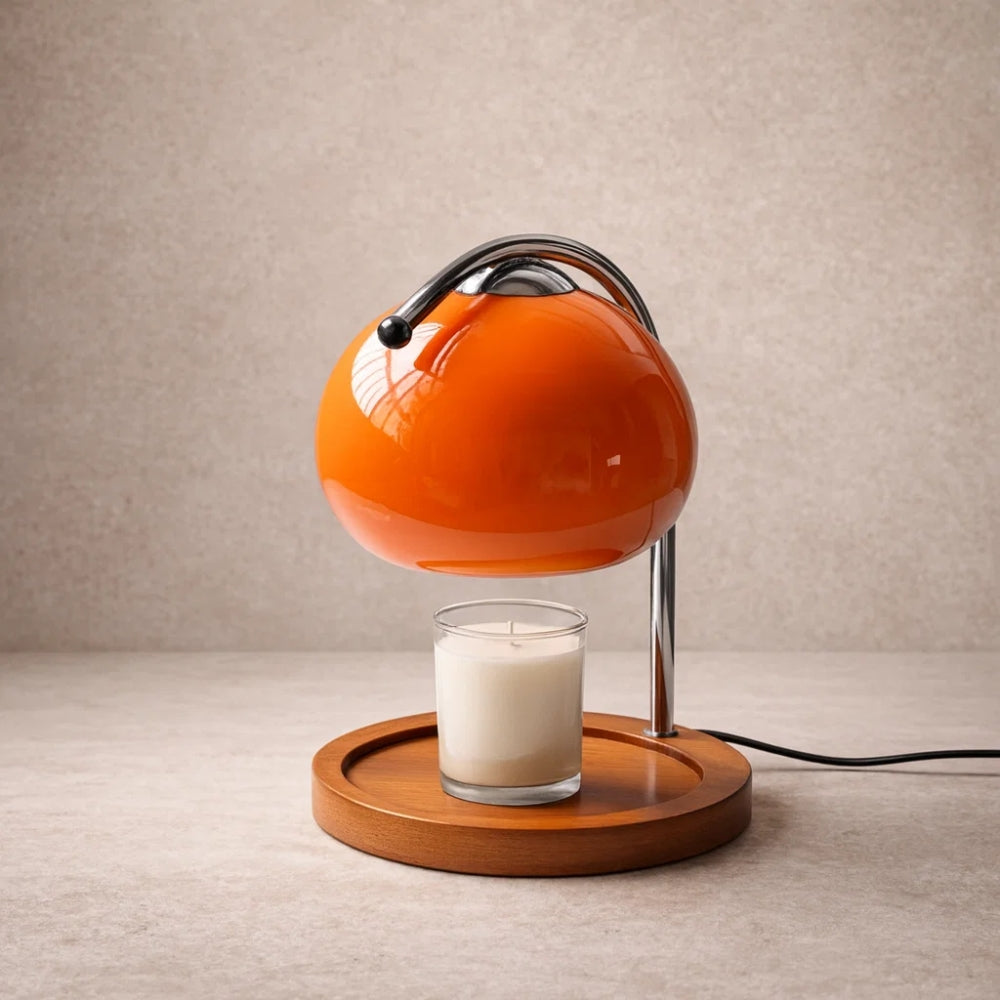 Lampe de Chevet Moderne - Verre Bois Japandi | Yunari - Orange / D22*H30cm |   Delvanie