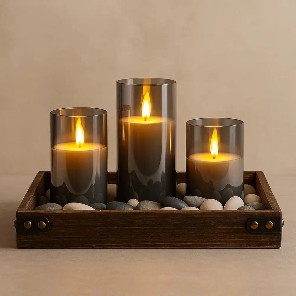 Lampe Bougie - Le Trio Éternel | Solara - Gris |   Delvanie