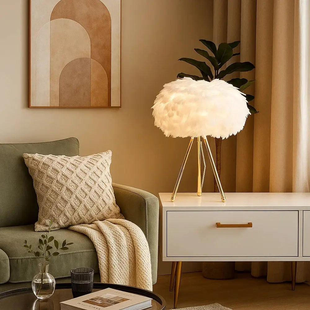 Lampe Table De Chevet - Plumes Dorées Rêveuses | Plumélia -  |   Delvanie