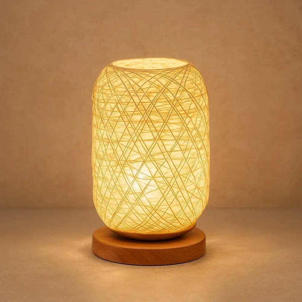 Lampe De Chevet En Rotin - Tressage Bohème Naturel | Rotelya - Blanc cassé / Blanc froid |   Delvanie