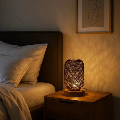 Lampe De Chevet En Rotin - Tressage Bohème Naturel | Rotelya -  |   Delvanie