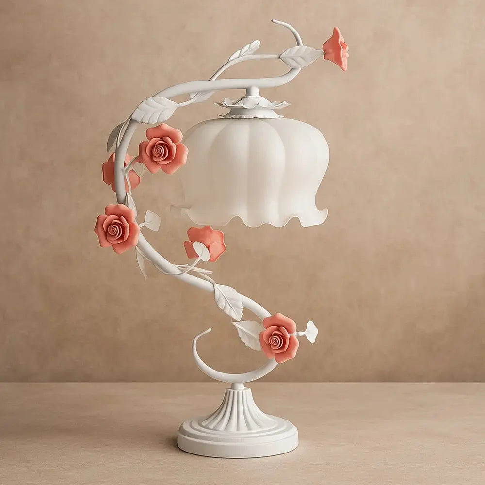 Lampe de Table - Charme Floral | Roselux - Blanc |   Delvanie
