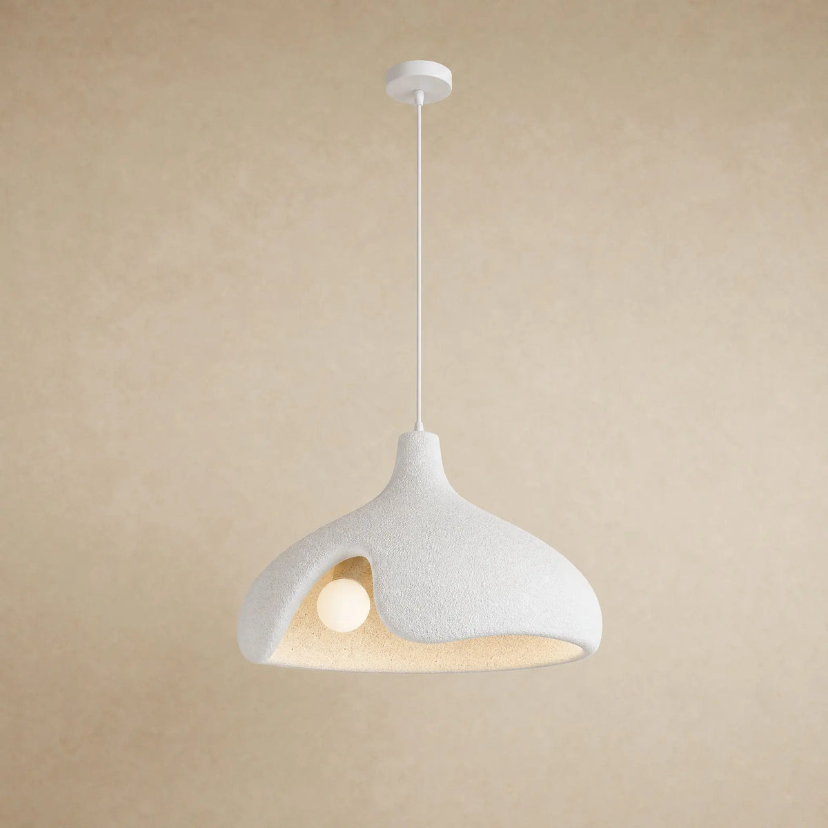Suspension galet sablé blanc effet pierre pour îlot de cuisine, Ø 40 cm | Delvanie
