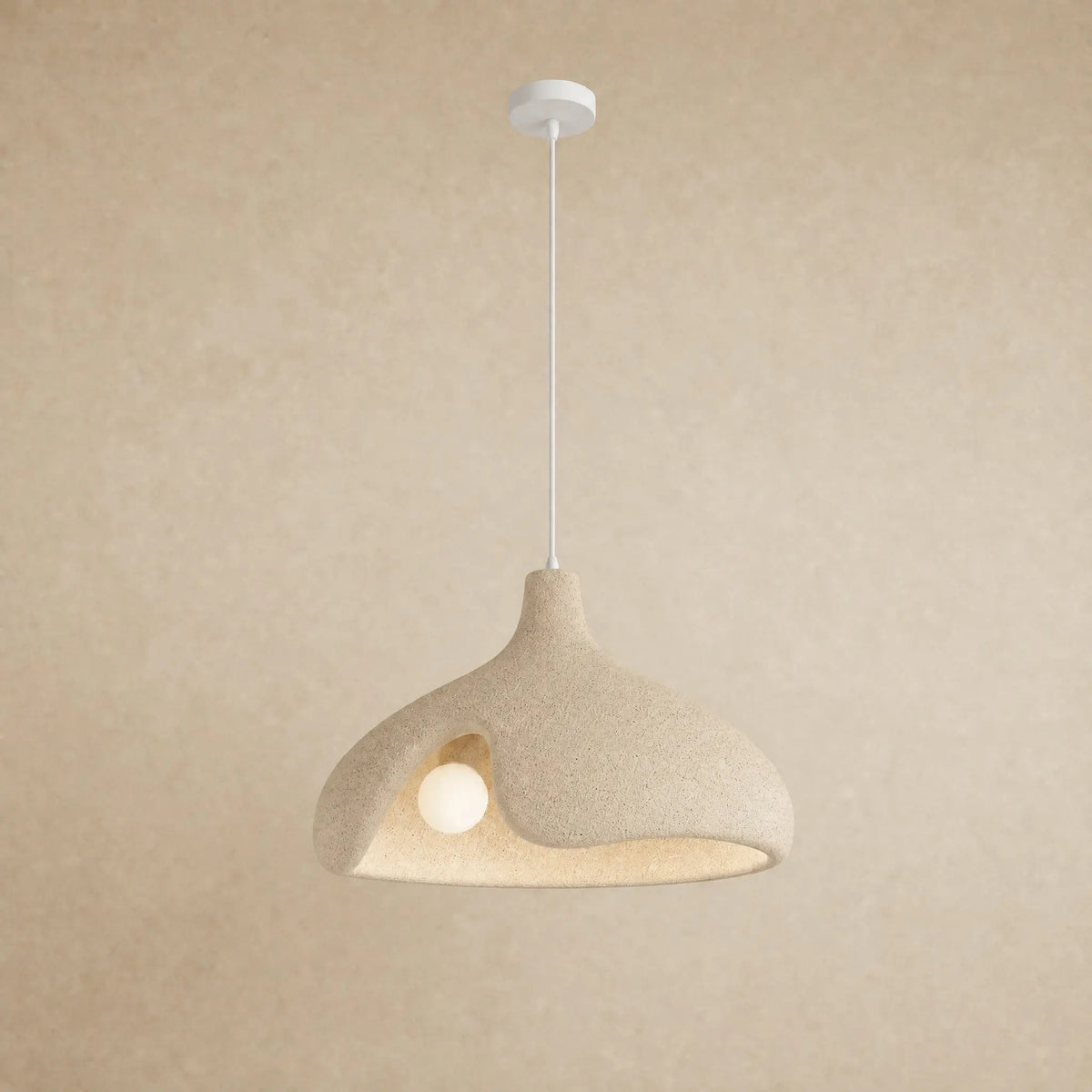 Suspension galet sablé beige moucheté effet pierre pour îlot de cuisine, Ø 40 cm | Delvanie