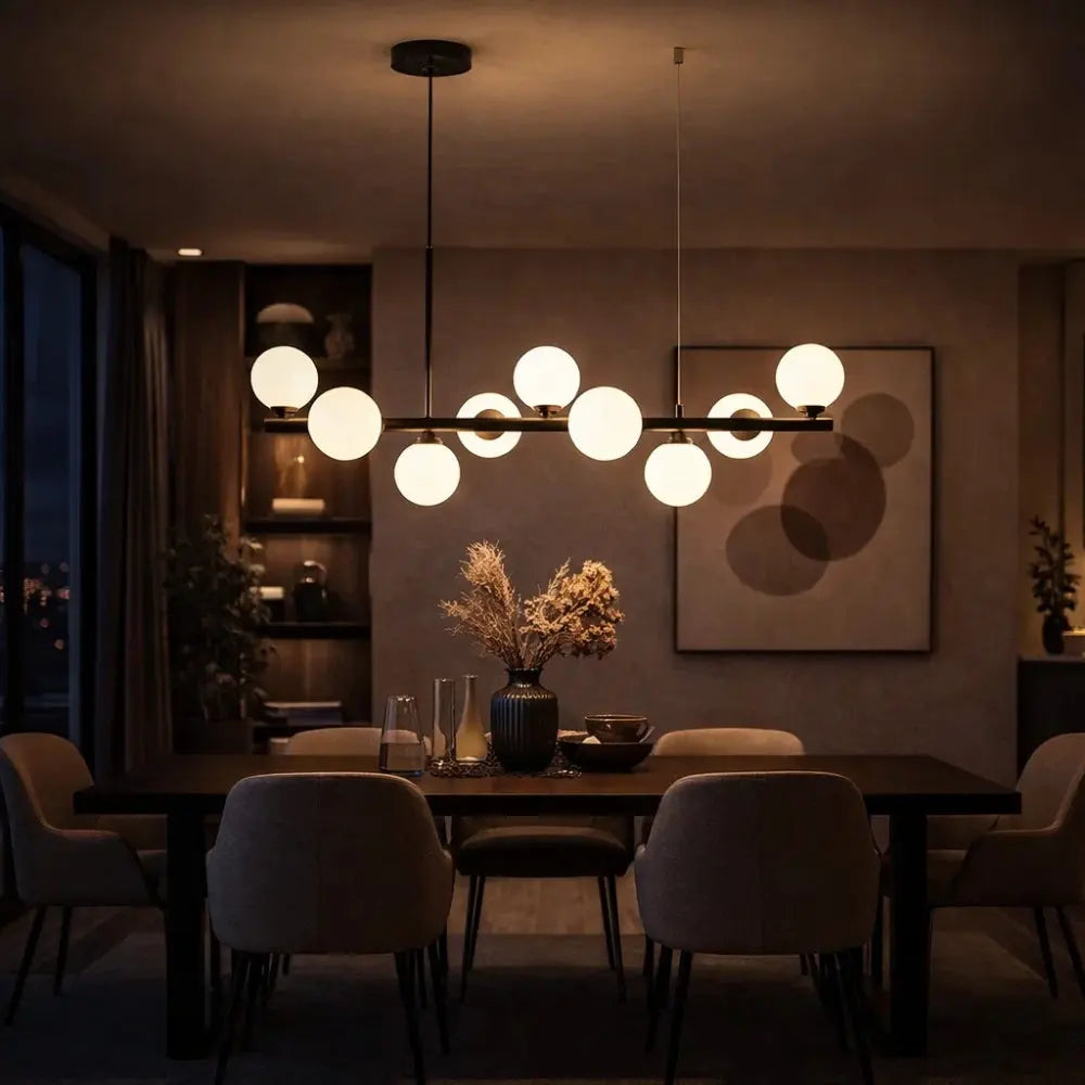 Luminaire Suspension Salle à Manger - Halo Linéaire Élégant | Aurelyn -  |   Delvanie