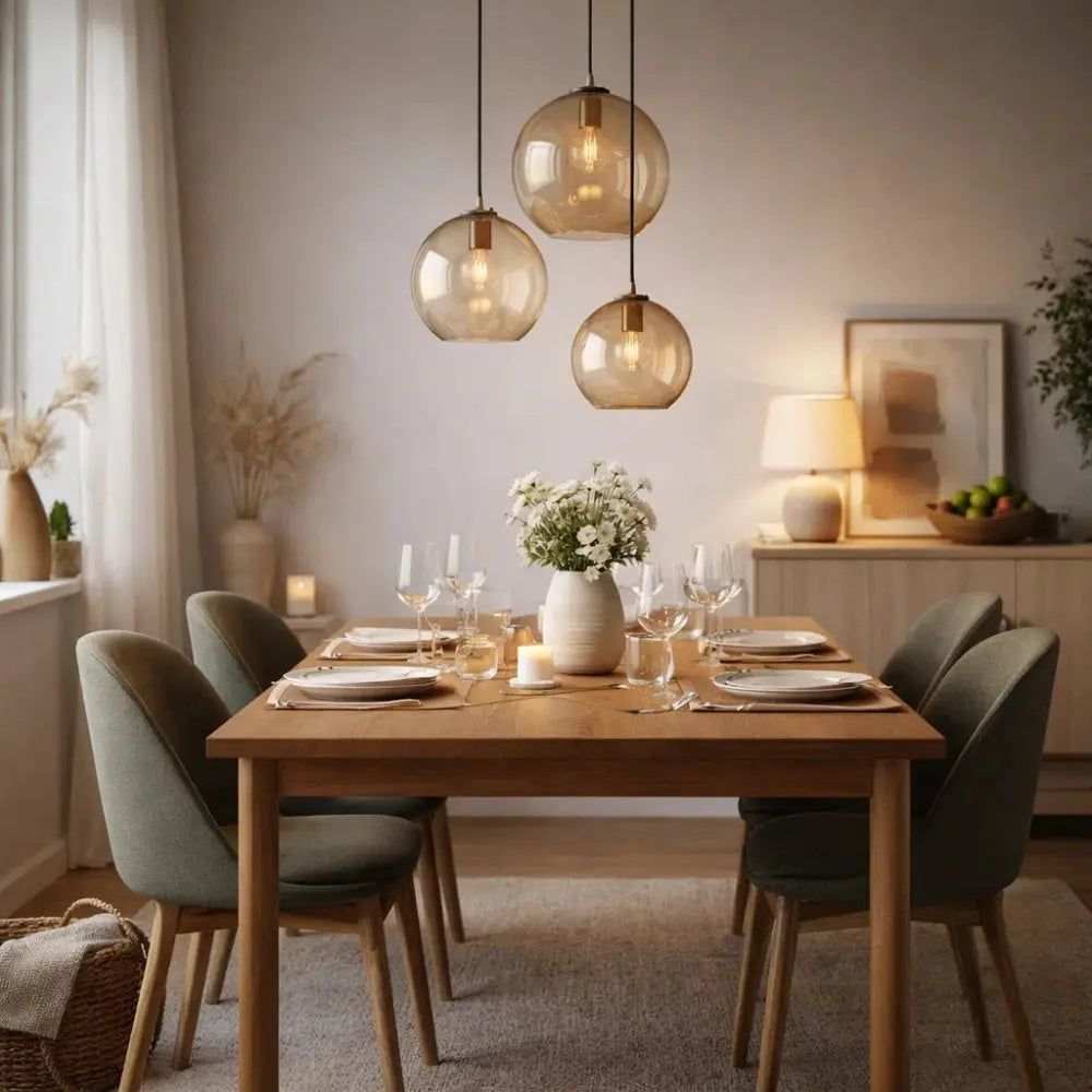 Luminaire Suspension Verre - Ambré Halo Doux | Cafélia -  |   Delvanie