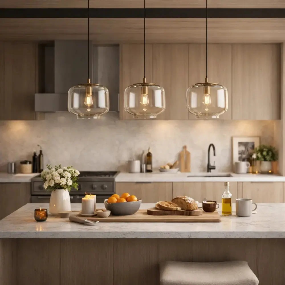 Luminaire Suspension Verre - Ambré Halo Doux | Cafélia -  |   Delvanie