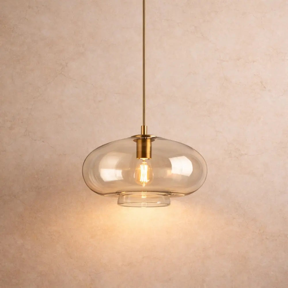 Luminaire Suspension Verre - Ambré Halo Doux | Cafélia -  |   Delvanie
