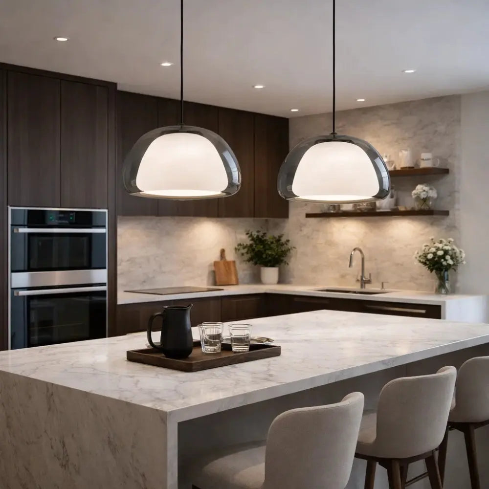 Luminaire Suspension Verre - Dôme Verre Givré | Elvarya -  |   Delvanie