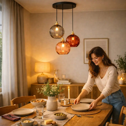 Luminaire Suspension Verre - Sphères Colorées | Calyvero -  |   Delvanie