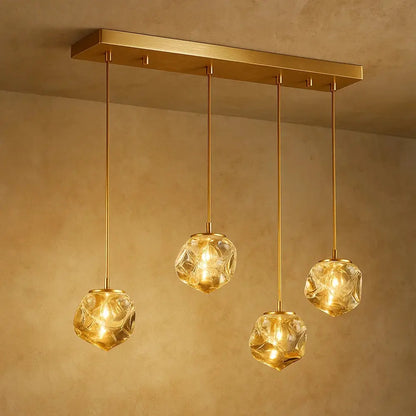 Suspension Luminaire Design - Halo Acrylique Raffiné | Luméor - Ambre à 4 têtes / Variation d'intensité par la tél |   Delvanie