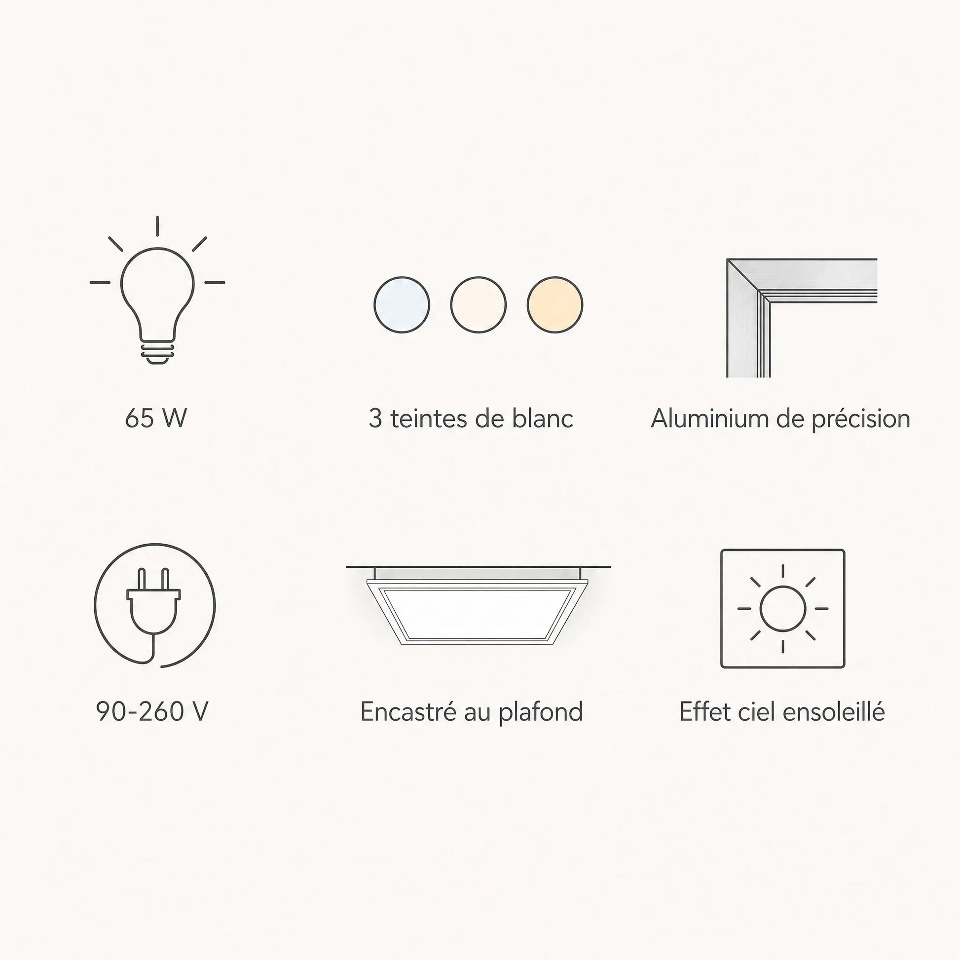 Caractéristiques du panneau LED plafond effet ciel Oculéa | Delvanie