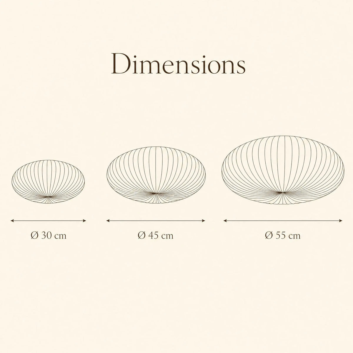 Dimensions du plafonnier Celestra : Ø 30 cm, Ø 45 cm et Ø 55 cm | Delvanie