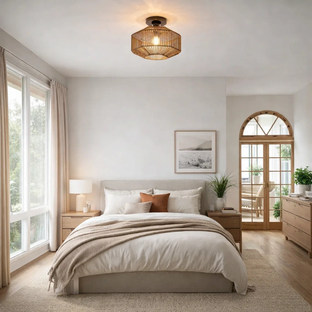 Plafonnier en Rotin - Halo Bohème Tressé | Ravena -  |   Delvanie