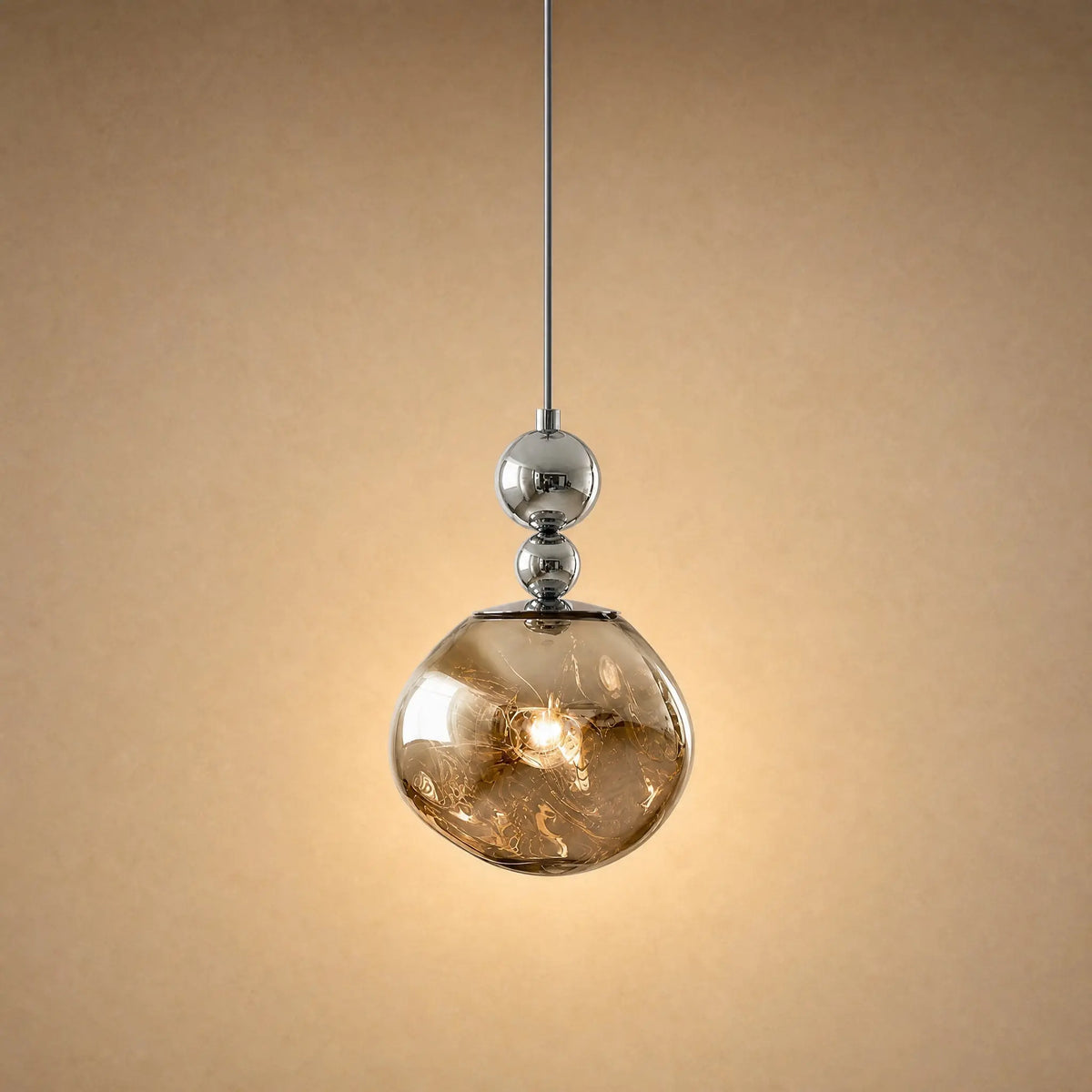 Suspension art déco modèle duo chrome de 15 cm à globe fumé | Delvanie