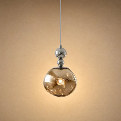 Suspension art déco modèle duo chrome de 15 cm à globe fumé | Delvanie