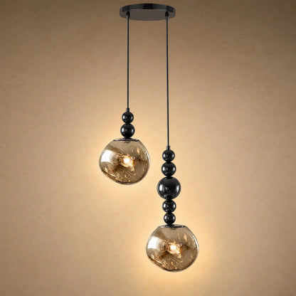 Suspension art déco deux lumières en cascade sur platine ronde de 20 cm | Delvanie