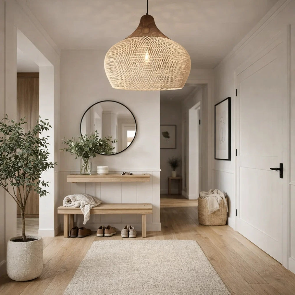 Suspension Luminaire Rotin - Halo Tressé Bohème | Orivane -  |   Delvanie