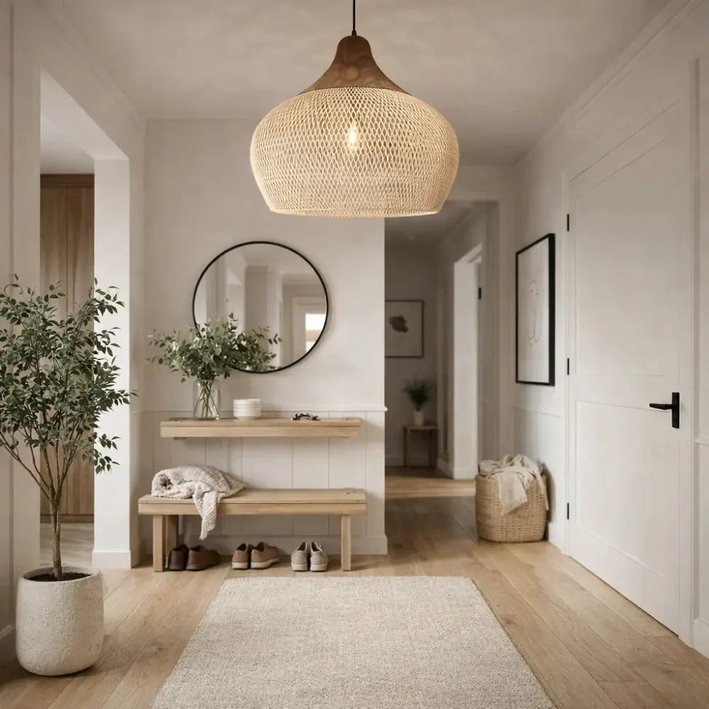 Suspension Luminaire Rotin - Halo Tressé Bohème | Orivane -  |   Delvanie